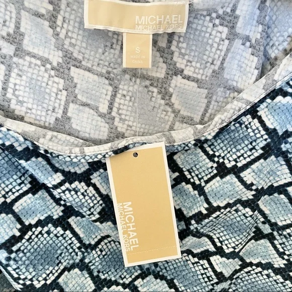 NWT Michael Kors Top Blue Snakeskin One Shoulder - Picture 5 of 7